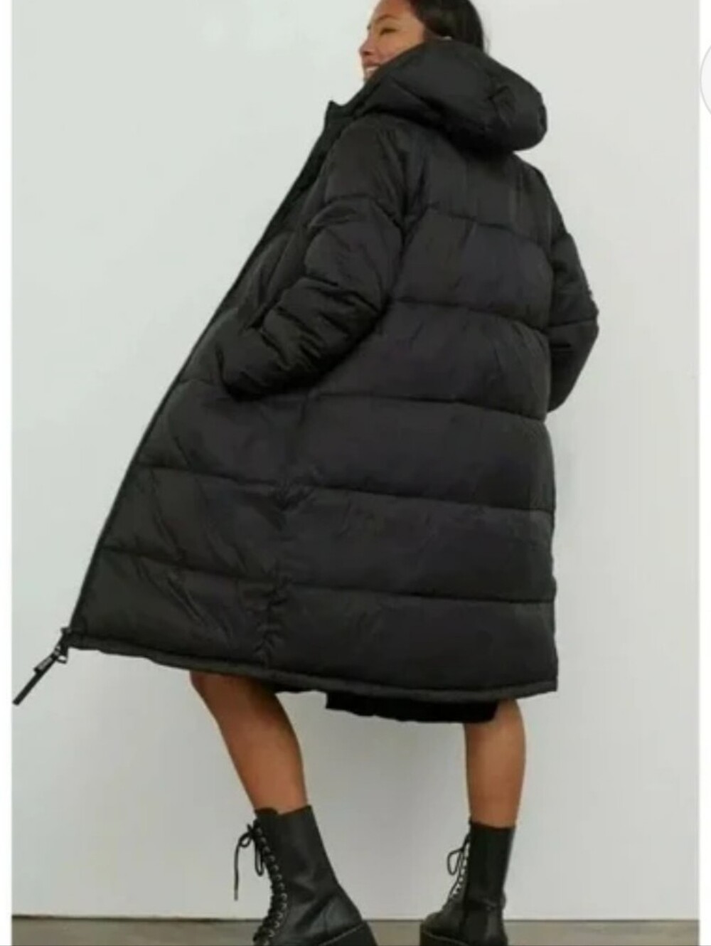 H&M Black Long Oversized Puffer Coat with Hood